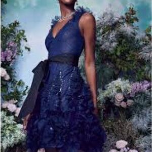 Marchesa Textured Glitter Tulle Cocktail Dress